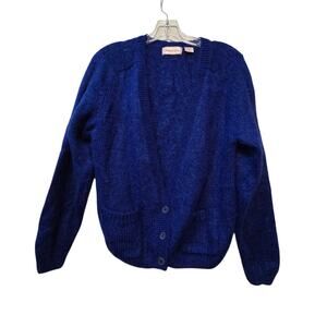 Vtg 80s 90s Pembroke Lane Mohair Blend Cardigan Sweater Womens MED Blue Preppy
